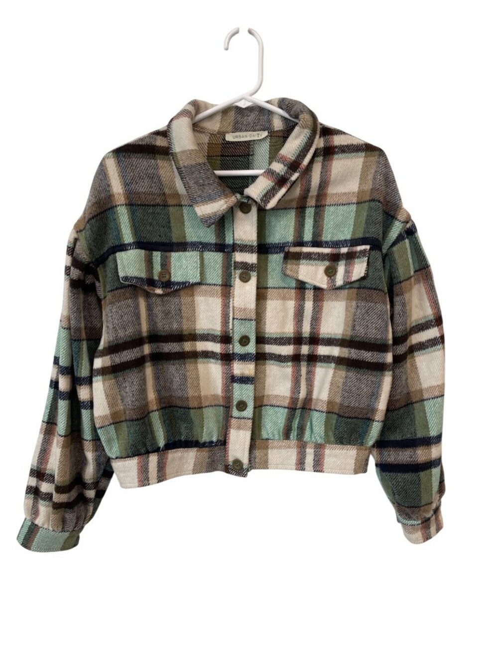 Urban Daizy Shacket Small Plaid Button Front Cropped Long Sleeve Retro Academia
